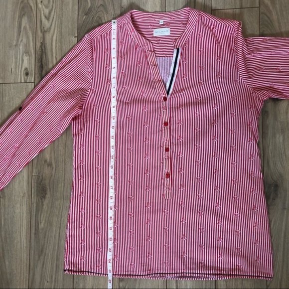 Womens Milano Stripped Red Anchor Nautical V neck button up blouse size 36 - Picture 10 of 14